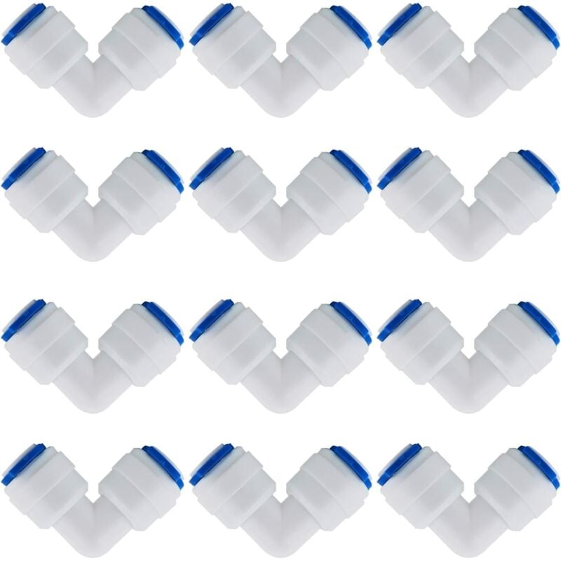 12 Pcs RO Water Filter Accessories 1/4 Inch Nozzle Fitting 90 Degree Right Angle Fast Docking for Connecting Water Pipe Fittings, Refrigerator Pipe