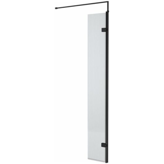 300mm x 1950mm Fluted Wetroom Swing Screen with Matt Black Fittings - WRFL19530BP - Hudson Reed