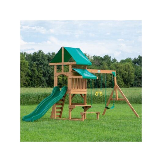 Backyard Discovery - Belmont Cedar Wooden Climbing Frame with 3 x Swings and 1 x Slide
