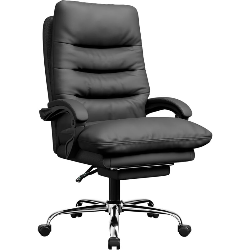 Bigzzia - Executive Office Chair with Foot Rest and 360° Swivel desk chair Ergonomic - Computer Chair - Heavy Duty pu Leather Recliner - Black