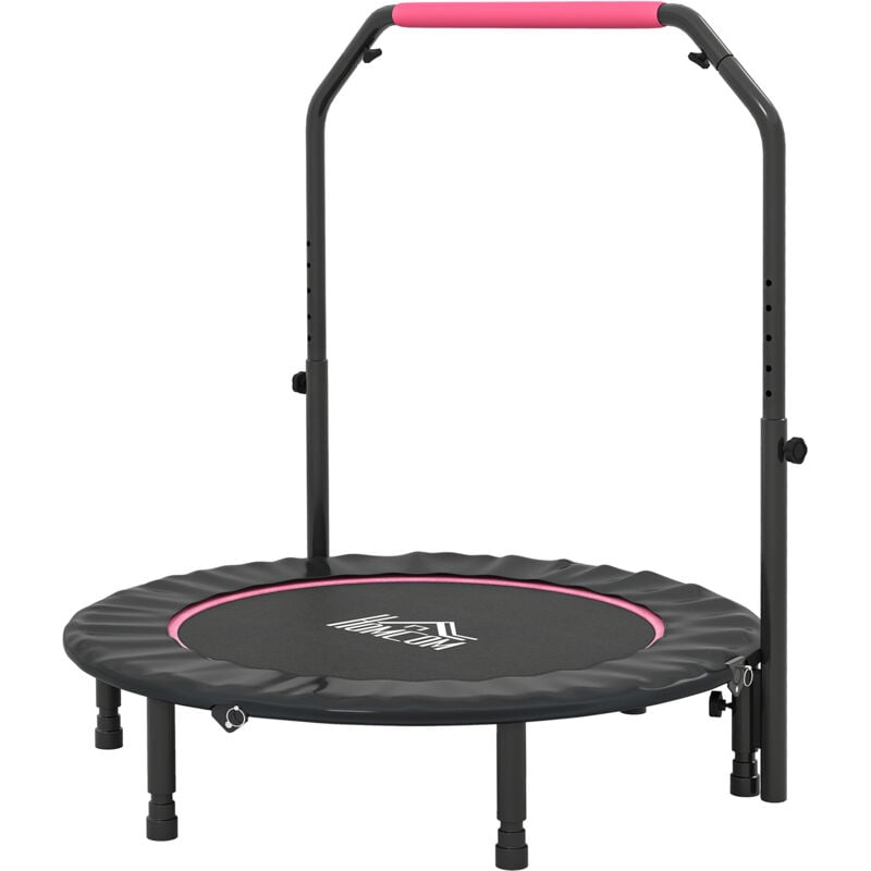 "HOMCOM 45"" Foldable Mini Fitness Trampoline w/ Foam Handle, Pink"
