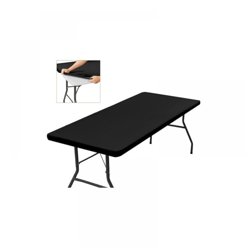 (120x58cm) Black Rectangular Fitted Tablecloth, Stretchable, With Elastic, Machine Washable, Water Repellent and Ideal for Garden, Outdoor Elegant