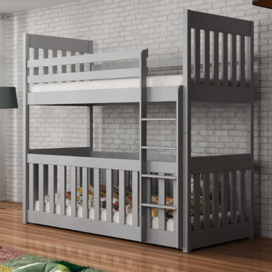 Clovis Wooden Bunk Bed With Foam Mattress in Grey