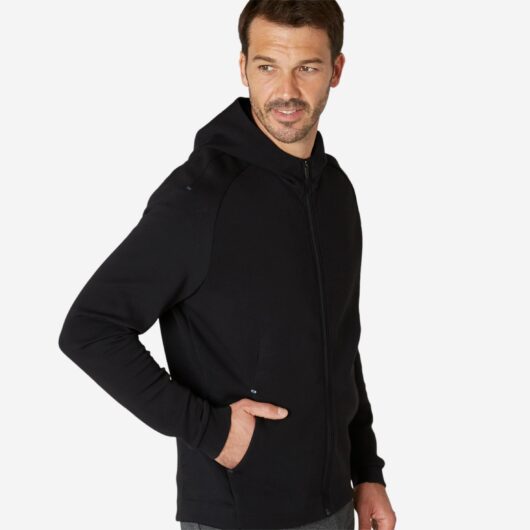 Men's Zip-up Fitness Hoodie 500 - Black
