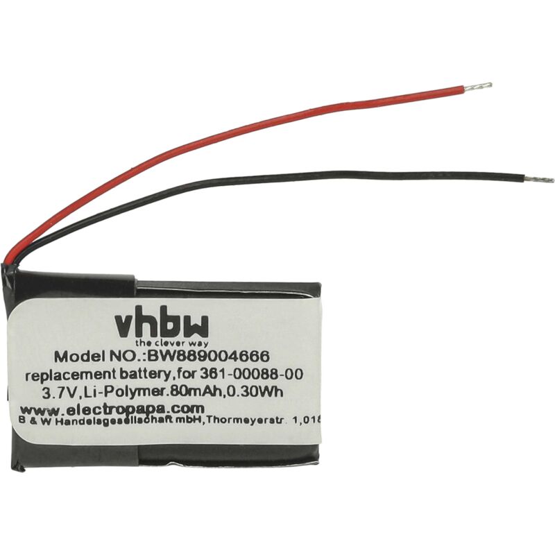 Vhbw - Battery compatible with Garmin Vivosmart hr+, hr Smartwatch Watch Fitness Bracelet (80 mAh, 3.7 v, Li-polymer)