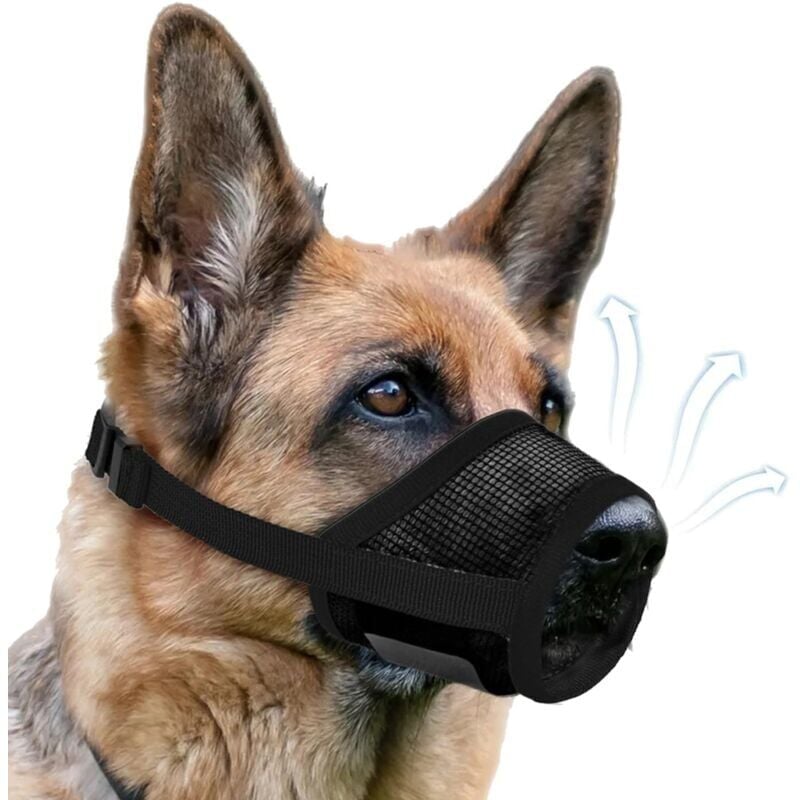 1 Piece Adjustable Anti-Bark Muzzle with Self-Adhesive Mesh Ring, Adjustable Anti-Bark Muzzle for Large, Medium and Small Dogs (XL, Black) YMYNY