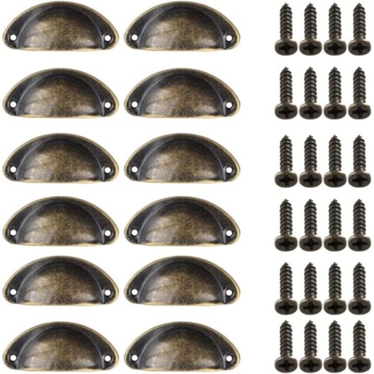 12 Pieces Shell Door Handle, Retro Door Handles, Traditional Half Moon Furniture Handles with Screws, for Drawer, Cabinet, Dresser (Bronze)