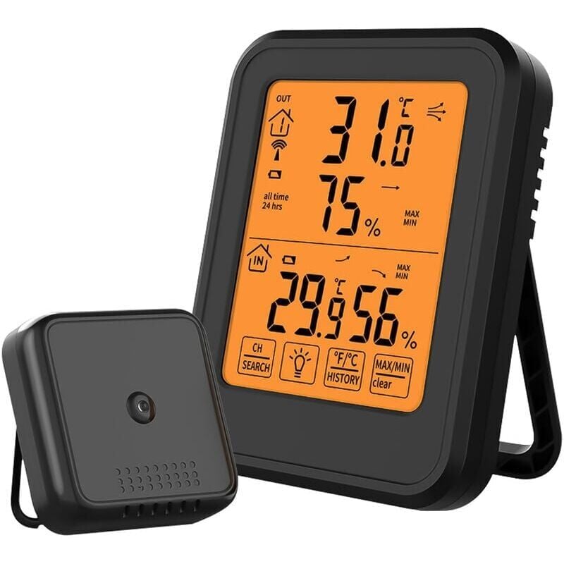 Digital Hygrometer Thermometer, Indoor and Outdoor Hygrometer with Wireless External Sensor, Black YMYNY