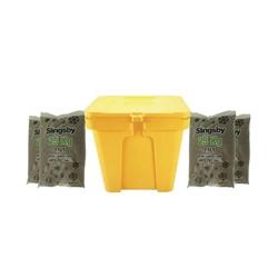 Heavy Duty Lockable Salt and Grit Bin Yellow 110L with Brown Rock Salt