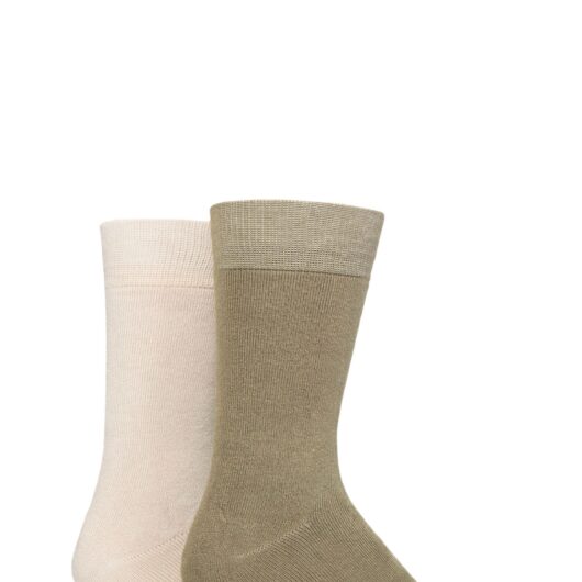 Mens 2 Pair Glenmuir Bamboo Cushioned Leisure Socks Green / Stone 7-11 Mens