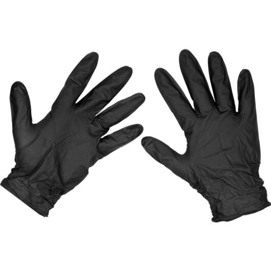 Sealey - SSP57XL Diamond Grip Extra-Thick Nitrile Powder-Free Gloves, Black, X-Large - Pack of 50