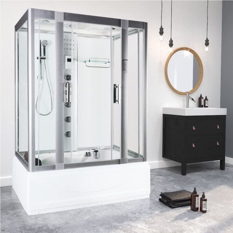 Vidalux Aegean 1350 Steam Shower Whirlpool 1350 x 800 White Glass