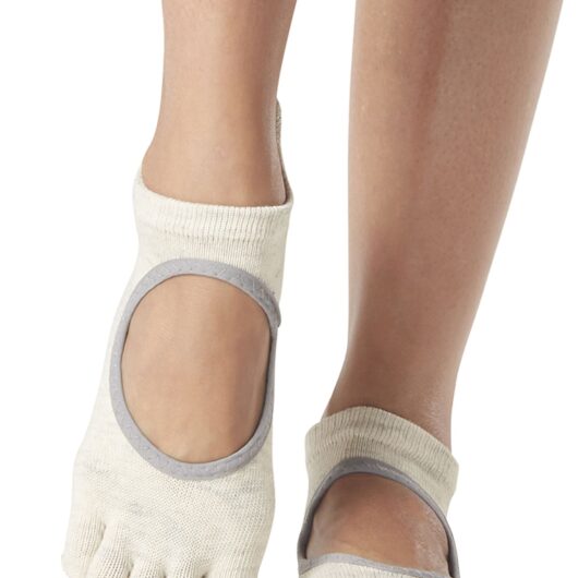 Women's 1 Pair ToeSox Bellarina Full Toe Organic Cotton Open Front Yoga Socks Oatmeal M