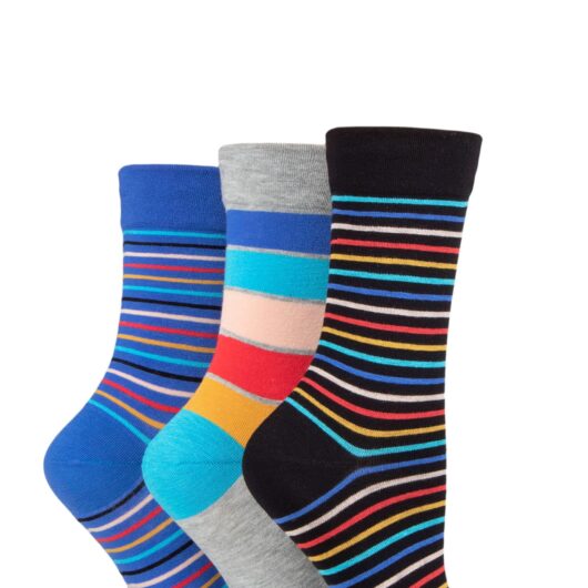 Women's 3 Pair SOCKSHOP Gentle Bamboo Socks with Smooth Toe Seams in Plains and Stripes Beach Hut 4-8