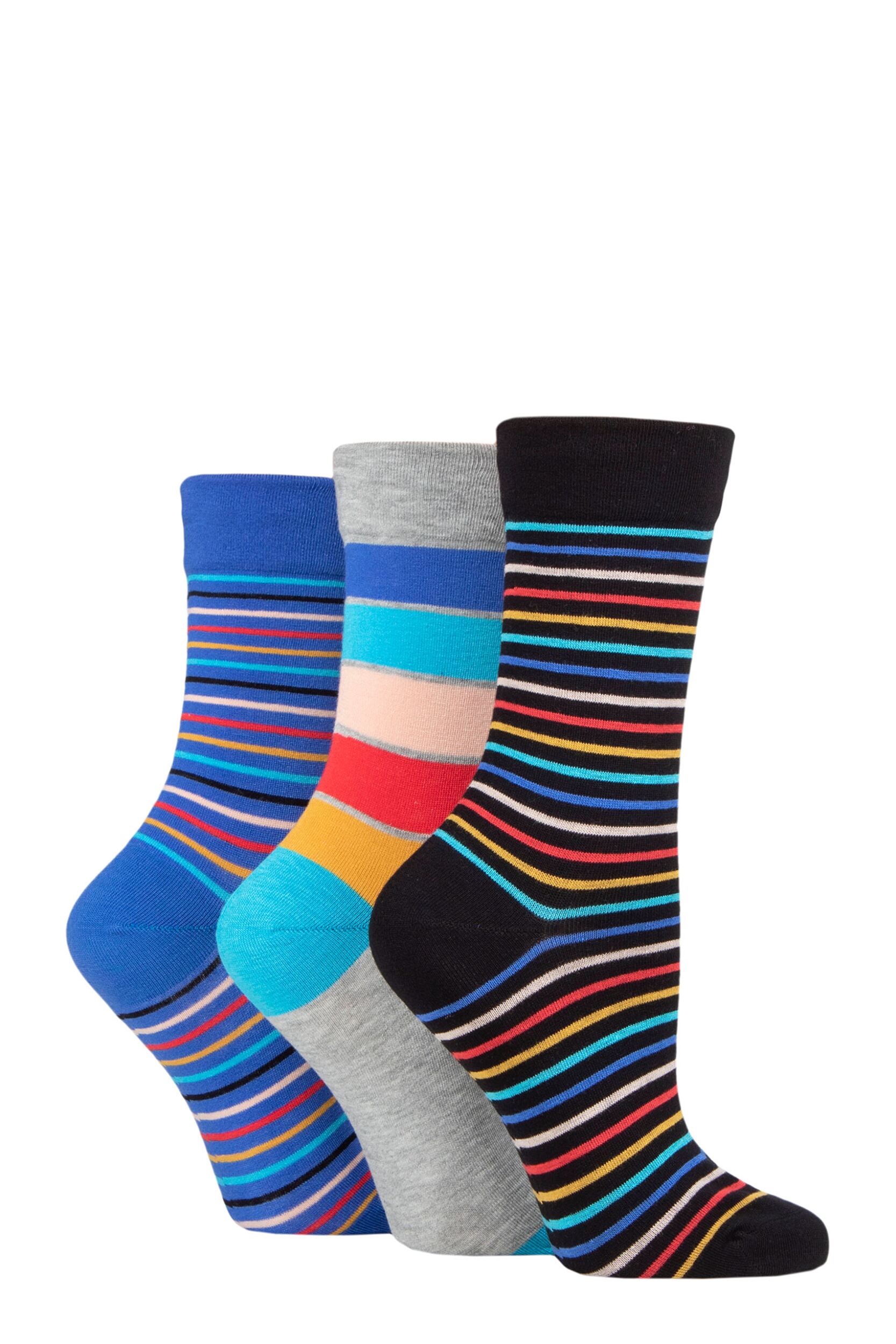 Women's 3 Pair SOCKSHOP Gentle Bamboo Socks with Smooth Toe Seams in Plains and Stripes Beach Hut 4-8