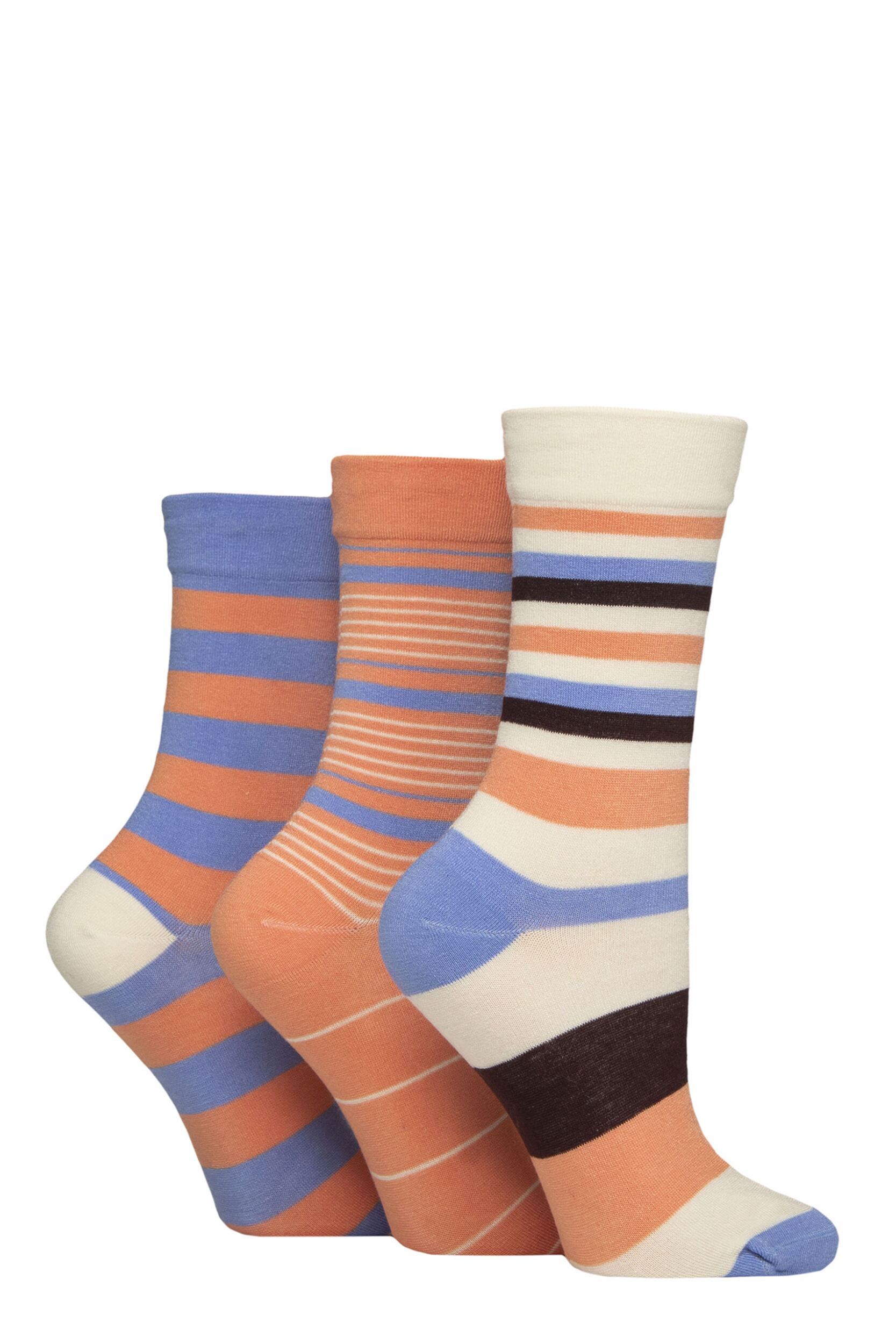 Women's 3 Pair SOCKSHOP Gentle Bamboo Socks with Smooth Toe Seams in Plains and Stripes Crisp Winter 4-8