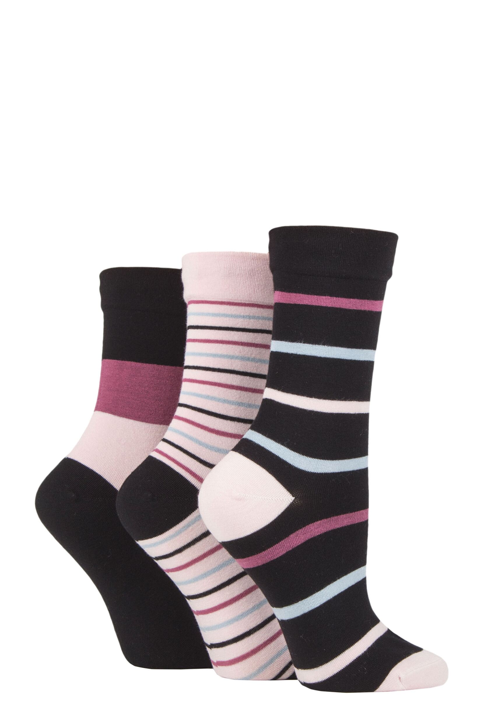 Women's 3 Pair SOCKSHOP Gentle Bamboo Socks with Smooth Toe Seams in Plains and Stripes Dust Stripes 4-8 Ladies