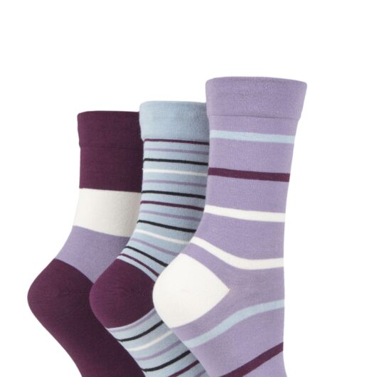 Women's 3 Pair SOCKSHOP Gentle Bamboo Socks with Smooth Toe Seams in Plains and Stripes Kentucky Blue Stripes 4-8 Ladies