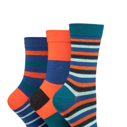 Women's 3 Pair SOCKSHOP Gentle Bamboo Socks with Smooth Toe Seams in Plains and Stripes Mandarin 4-8