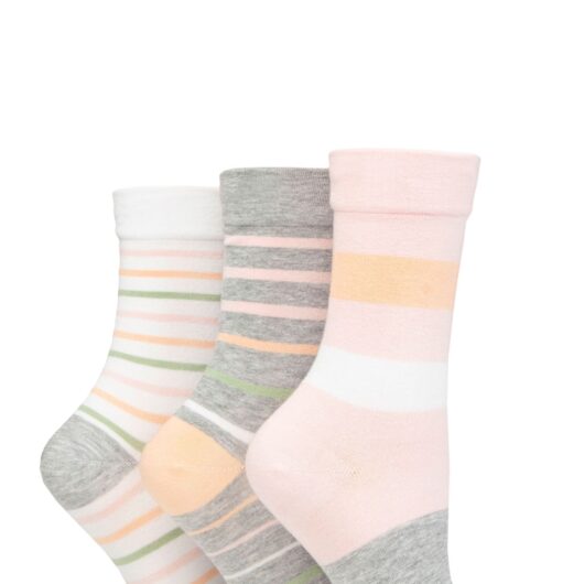 Women's 3 Pair SOCKSHOP Gentle Bamboo Socks with Smooth Toe Seams in Plains and Stripes Marshmallow 4-8