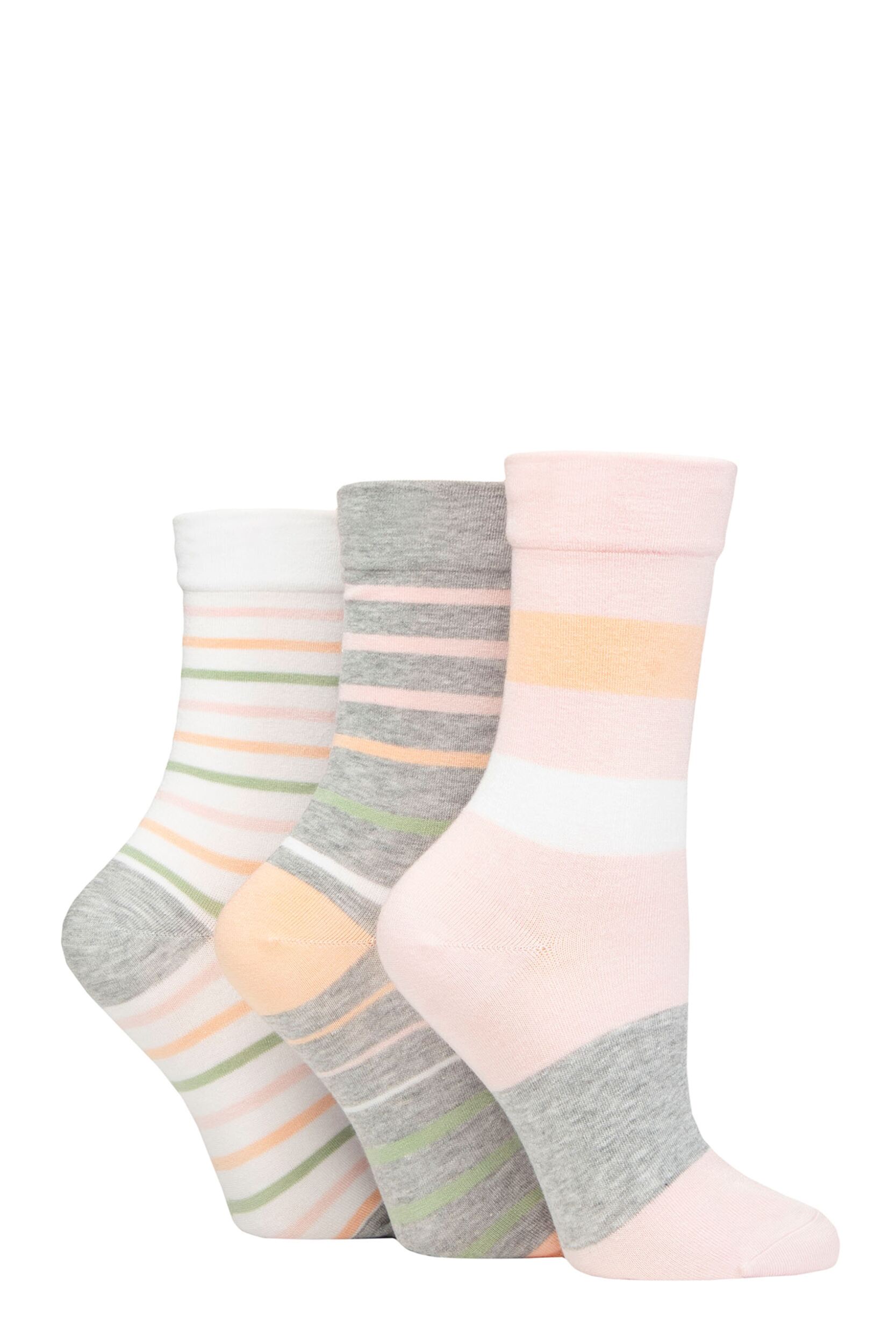 Women's 3 Pair SOCKSHOP Gentle Bamboo Socks with Smooth Toe Seams in Plains and Stripes Marshmallow 4-8