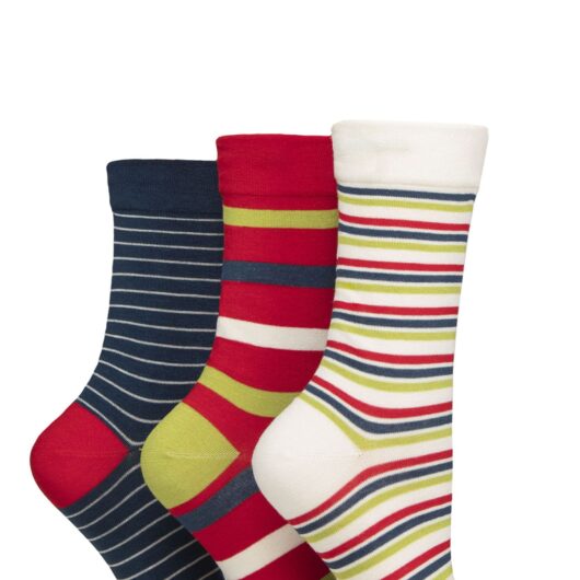 Women's 3 Pair SOCKSHOP Gentle Bamboo Socks with Smooth Toe Seams in Plains and Stripes Nautical 4-8