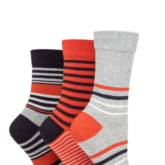 Women's 3 Pair SOCKSHOP Gentle Bamboo Socks with Smooth Toe Seams in Plains and Stripes Navy / Rust 4-8