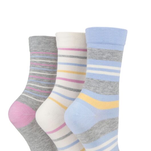 Women's 3 Pair SOCKSHOP Gentle Bamboo Socks with Smooth Toe Seams in Plains and Stripes Pastel Stripe 4-8