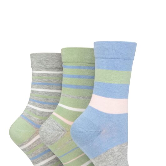 Women's 3 Pair SOCKSHOP Gentle Bamboo Socks with Smooth Toe Seams in Plains and Stripes Sage 4-8
