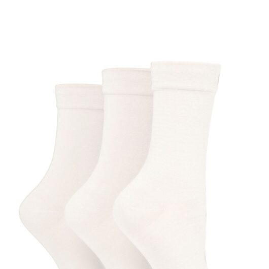 Women's 3 Pair SOCKSHOP Gentle Bamboo Socks with Smooth Toe Seams in Plains and Stripes White 4-8 Women's