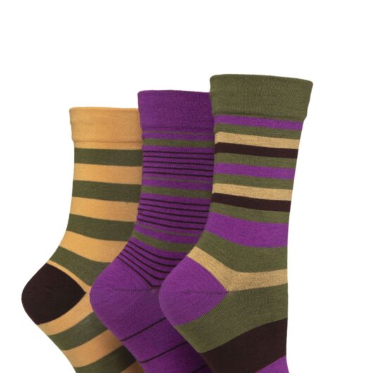 Women's 3 Pair SOCKSHOP Gentle Bamboo Socks with Smooth Toe Seams in Plains and Stripes Wild Terrain 4-8