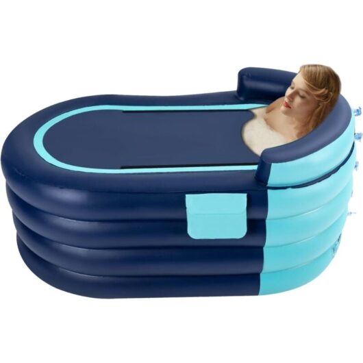 1.4m Inflatable Adult Bathtub, Mobile Bathtub, with Electric Air Pump, PVC Portable Spa Warm Blow Up Foldable Bath Tub For Hot Water Bath & Ice Bath