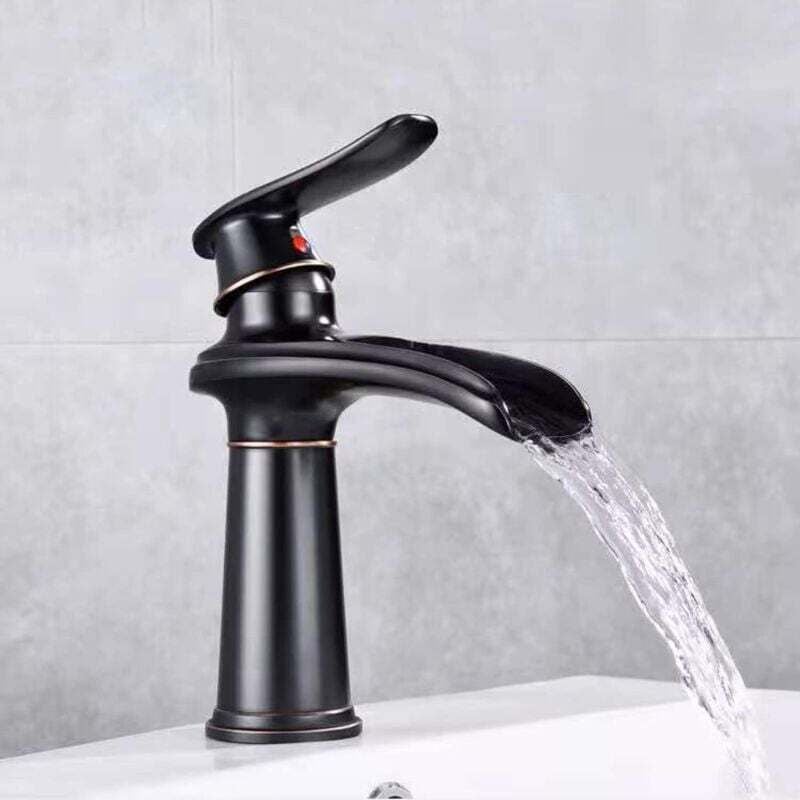 Antique Waterfall Basin Faucet Solid Brass Hot Cold Mixer Sink Tap Single Handle Basin Faucet Short Style MUMU