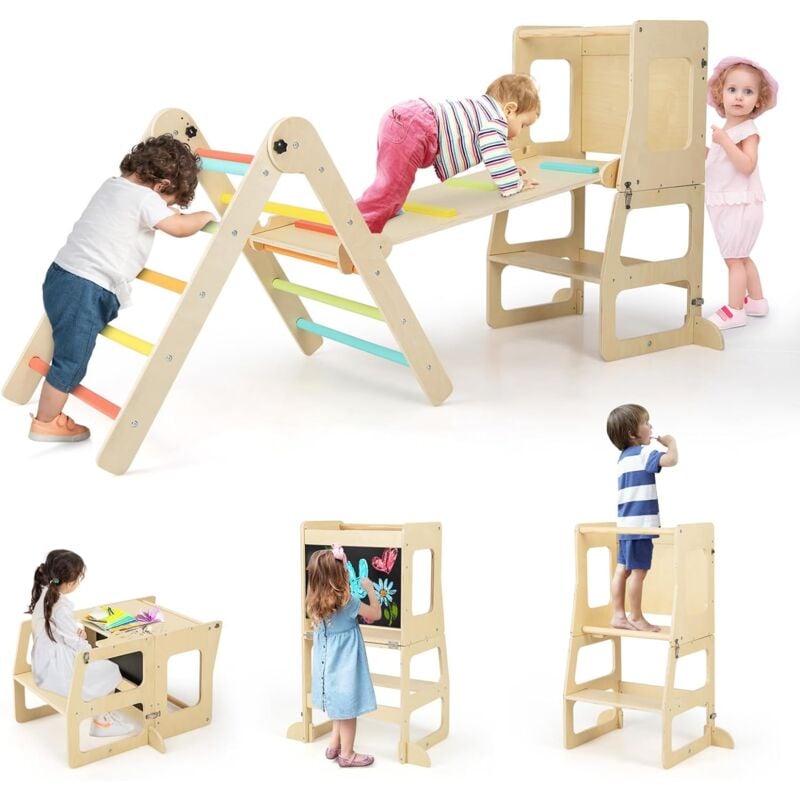 Costway - 7-in-1 Toddler Climbing Toy Set Folding Climber w/ Reversible Ramp & Convertible Step Stool