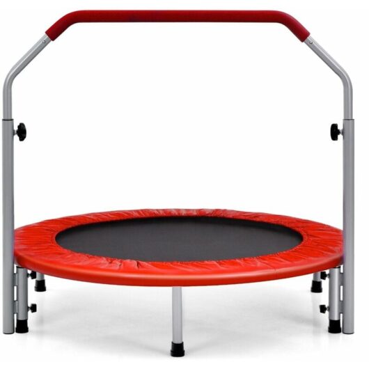 Foldable Jumping Fitness Trampoline Exercise Rebounder 4-Level Adjustable Handle