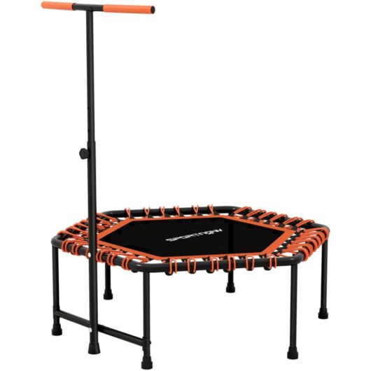 "SPORTNOW 45"" Fitness Trampoline with Adjustable Handle, LED Lights, Orange"