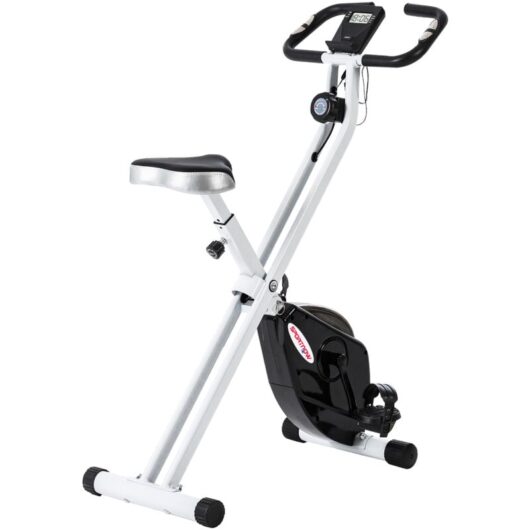 SPORTNOW Folding Exercise Bike with Heart-Rate Sensor for Home Use, Black/White