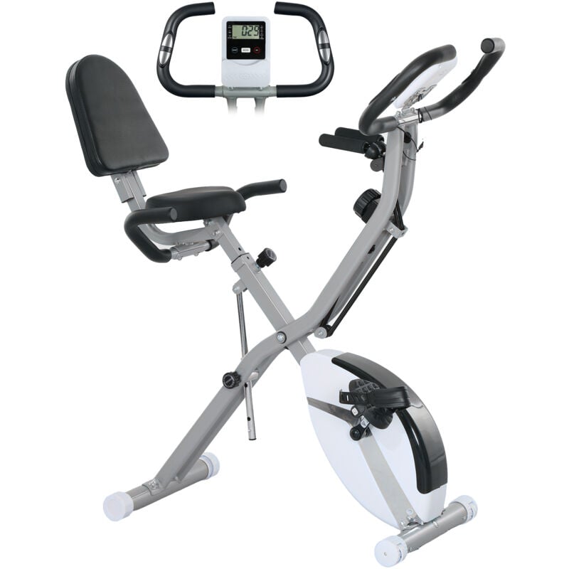 Sportnow - Folding Exercise Bike with Arm Bands and Hand Pulse Sensor, White