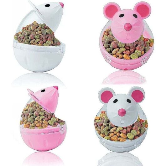 Ymyny - 4Pcs Cat Food Dispenser Toy Cat Feeder Interactive Training Toy iq Treat Mouse Shaped Cup (Pink White) mumu