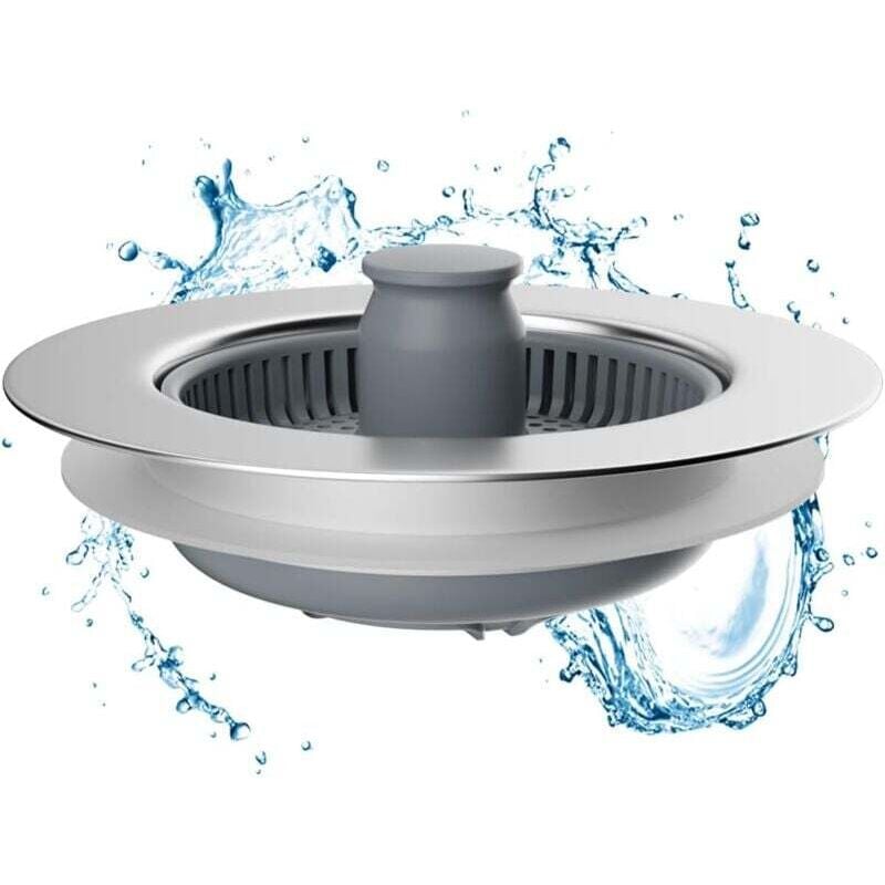 Ymyny - Kitchen Sink Strainer and Plug - 3 in 1 Universal Stainless Steel Filter, Anti-Clogging, Easy to Install, Fits 70-86mm Sink Hole mumu