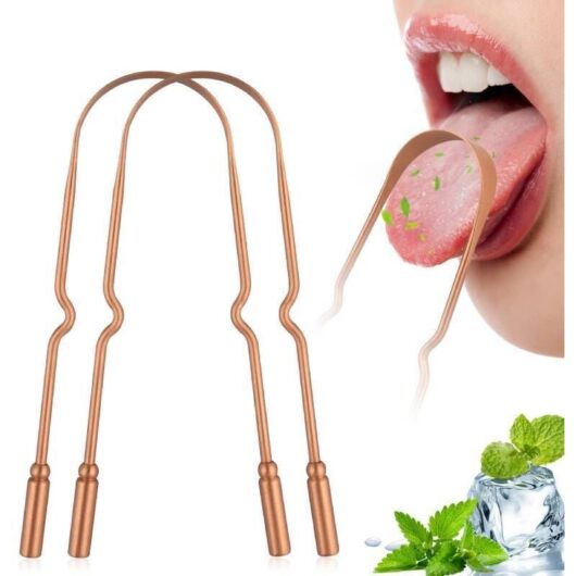 100% Pure Copper Tongue Scraper with Case (2-Pack) - Naturally Antimicrobial, Eliminates Bad Breath & Maintains Oral Hygiene. Tongue Scraper for