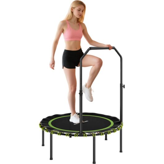 SPORTNOW 40'' Foldable Fitness Trampoline Rebounder with Handle, Green