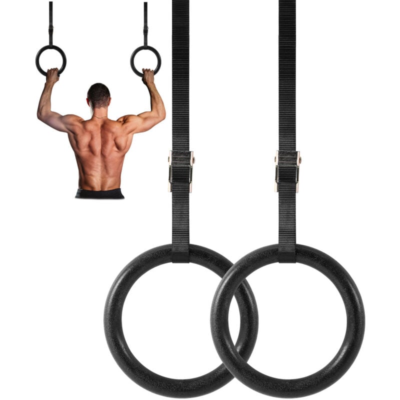 Youyijia Gymnastic Rings with Straps and Metal Buckles Pull Up Ring Exercise Suspension Trainer Non-Slip Gym Ring Fitness Training Equipment for