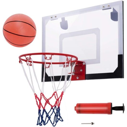 COSTWAY Mini Panier de Basket 46 x 30,5CM Murale avec Basketball,Gonfleur et Aiguille dans Chambre,Salle de jeux