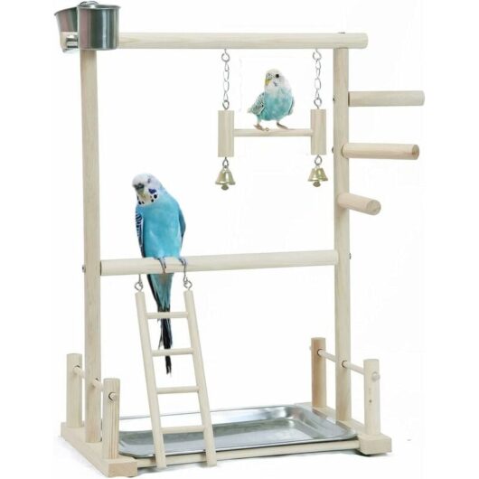 Wooden Perch for Parrots,Parrot Playground Ladders and Feeders - Cockatoo Cage Accessory - Bird Playground,36 X 23 X 53CM