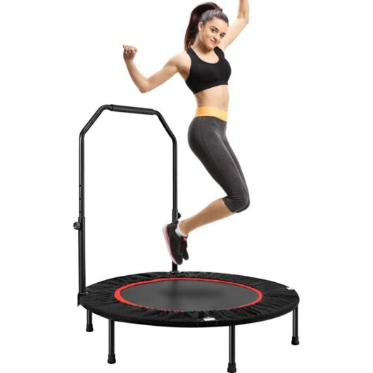 Youyijia 40'' Foldable Fitness Trampoline - Max Load 400lbs(220kg), Foldable Exercise Rebounder with 5-level Adjustable Handrail Indoor/Outdoor