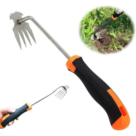 1 Pcs Weeding Tool, Manual Weeding Tool, Garden Weeding Artifact, Stainless Steel Weeding Tool, Stainless Steel Weeding Tool(4-tooth rubber handle)
