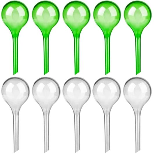 10 Pack Plant Watering Balls, Automatic Drip Irrigation for Plants, Indoor and Outdoor Plant Watering System (Green and Clear)
