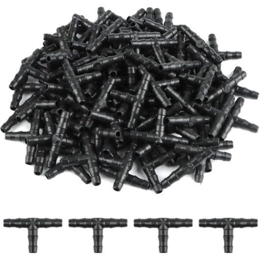 100 Pcs Tee Pipe Fitting 4/7mm- t Fitting Connector pvc Watering Atomizing Nozzle Drip Micro Spray Irrigation Joint for Hose Automatic Systems Tool