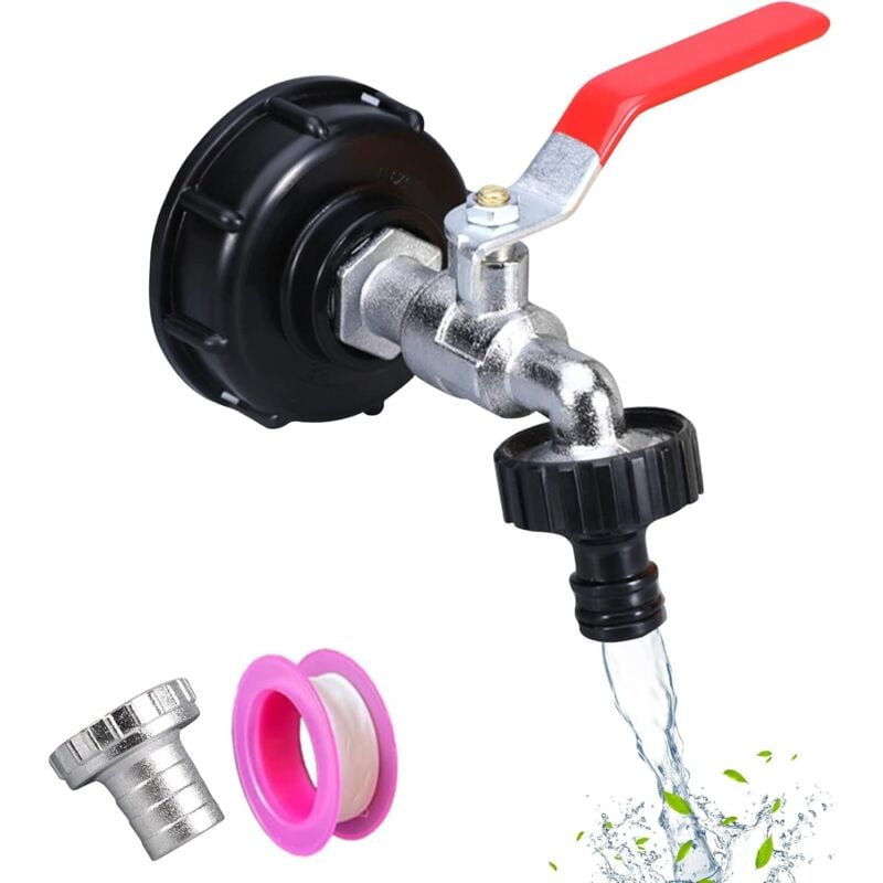 1000L Tank Tap with Hose Adapter, IBC Tap Fitting, Garden Tap for Rainwater Harvesting (3/4" Plastic Adapter)